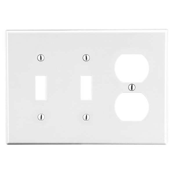 Hubbell Duplex Receptacle Wall Plate, Number of Gangs: 3 Plastic, Smooth Finish, White - P28W