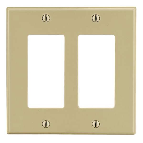 Hubbell Rocker Wall Plate, Number of Gangs: 2 Plastic, Smooth Finish, Ivory - P262I