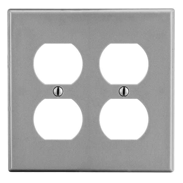 Hubbell Duplex Receptacle Wall Plate, Number of Gangs: 2 Plastic, Smooth Finish, Gray - PJ82GY