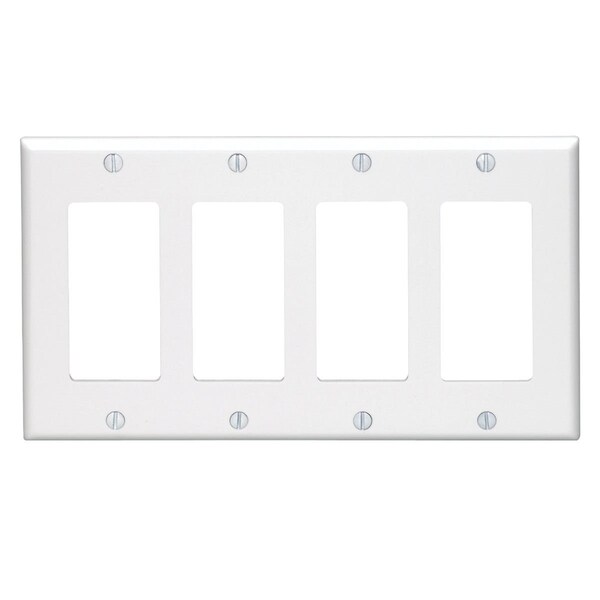 Leviton Decora 4-Gang Smooth Plastic Rocker Decorator Wall Plate, White - 005-80412-00W