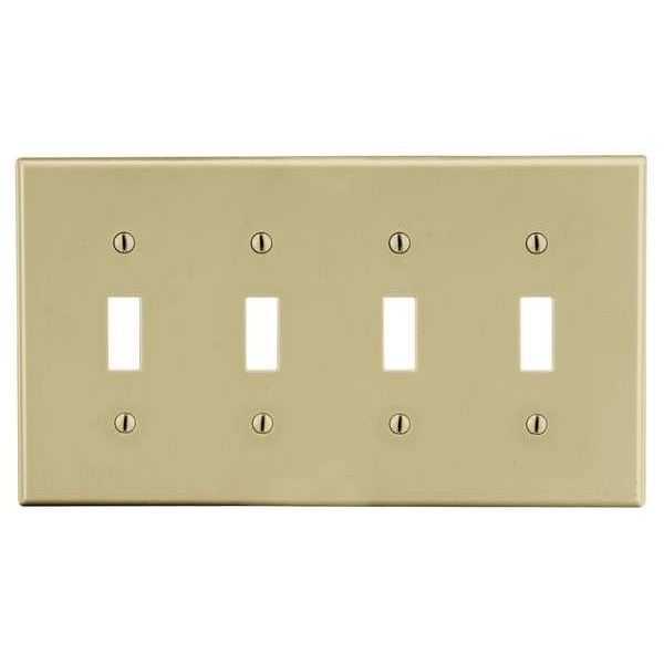 Hubbell Toggle Switch Wall Plate, Number of Gangs: 4 Plastic, Smooth Finish, Ivory - P4I
