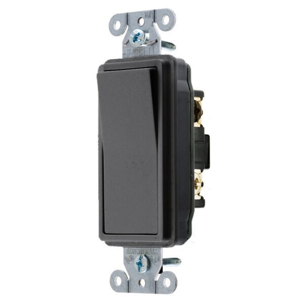 Hubbell Wiring Device-Kellems Switches and Lighting Control, Decorator Switch, Specification Grade, Three Way, 15A 120/277V AC, Back and Side Wired, Black - DS315BK