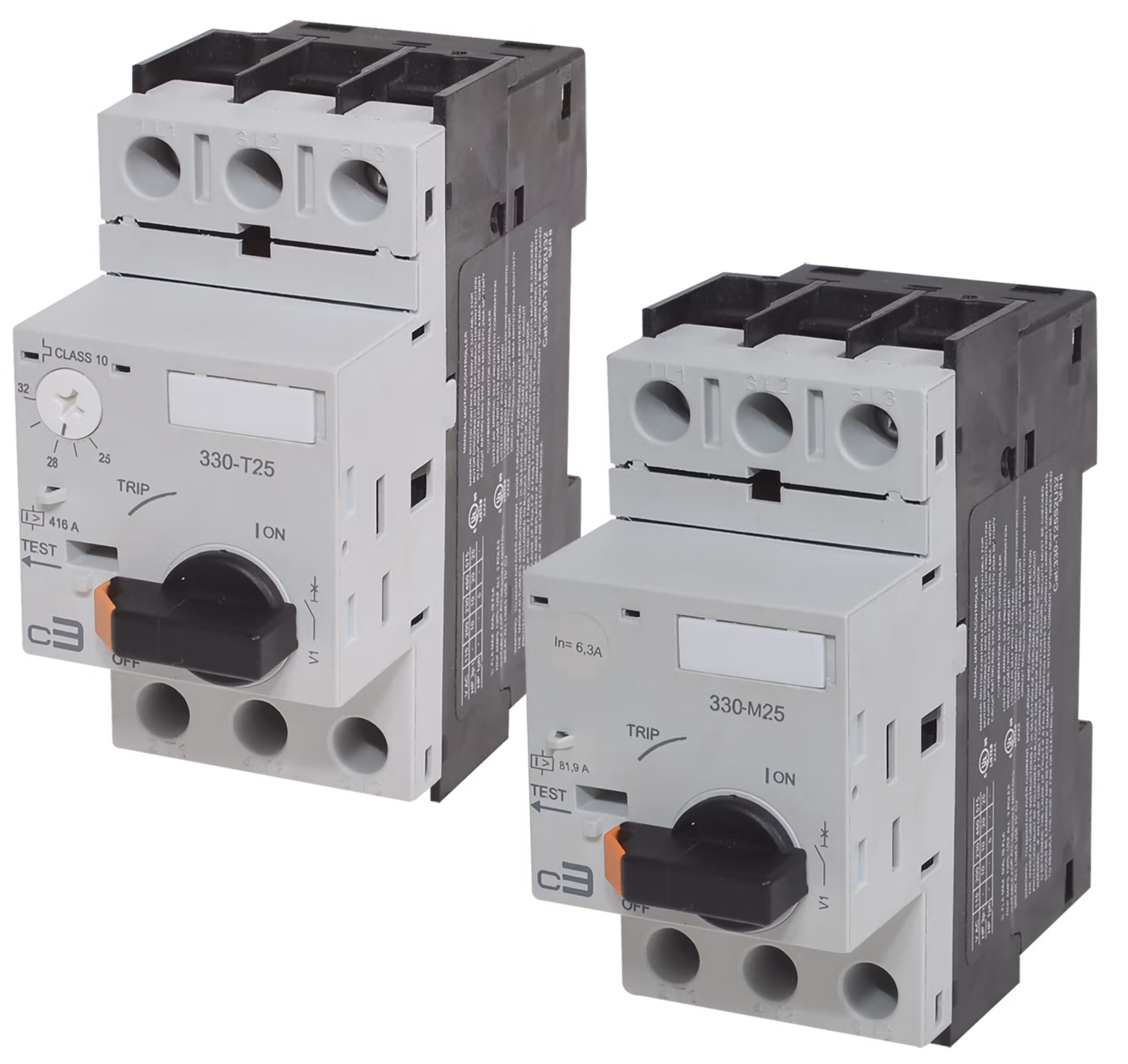 C3Controls 32A Motor Protection Circuit Breaker w/Thermal & Magnetic Trip Elements, 20 - 25A - 330-T25S2U25