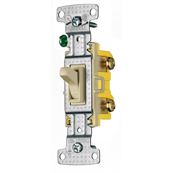 Hubbell Wiring Device-Kellems TradeSelect, Switches and Lighting Controls, Residential Grade, Toggle Switches, Single Pole, 15A 120V AC, Self Grounding, Ivory - RS115SI