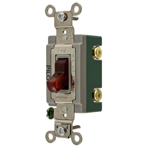 Hubbell Wiring Device-Kellems Extra Heavy Duty Industrial Grade, Pilot Light Toggle Switches, General Purpose AC, Double Pole, 30A 120/277V AC, Back and Side Wired Toggle - HBL3032PL