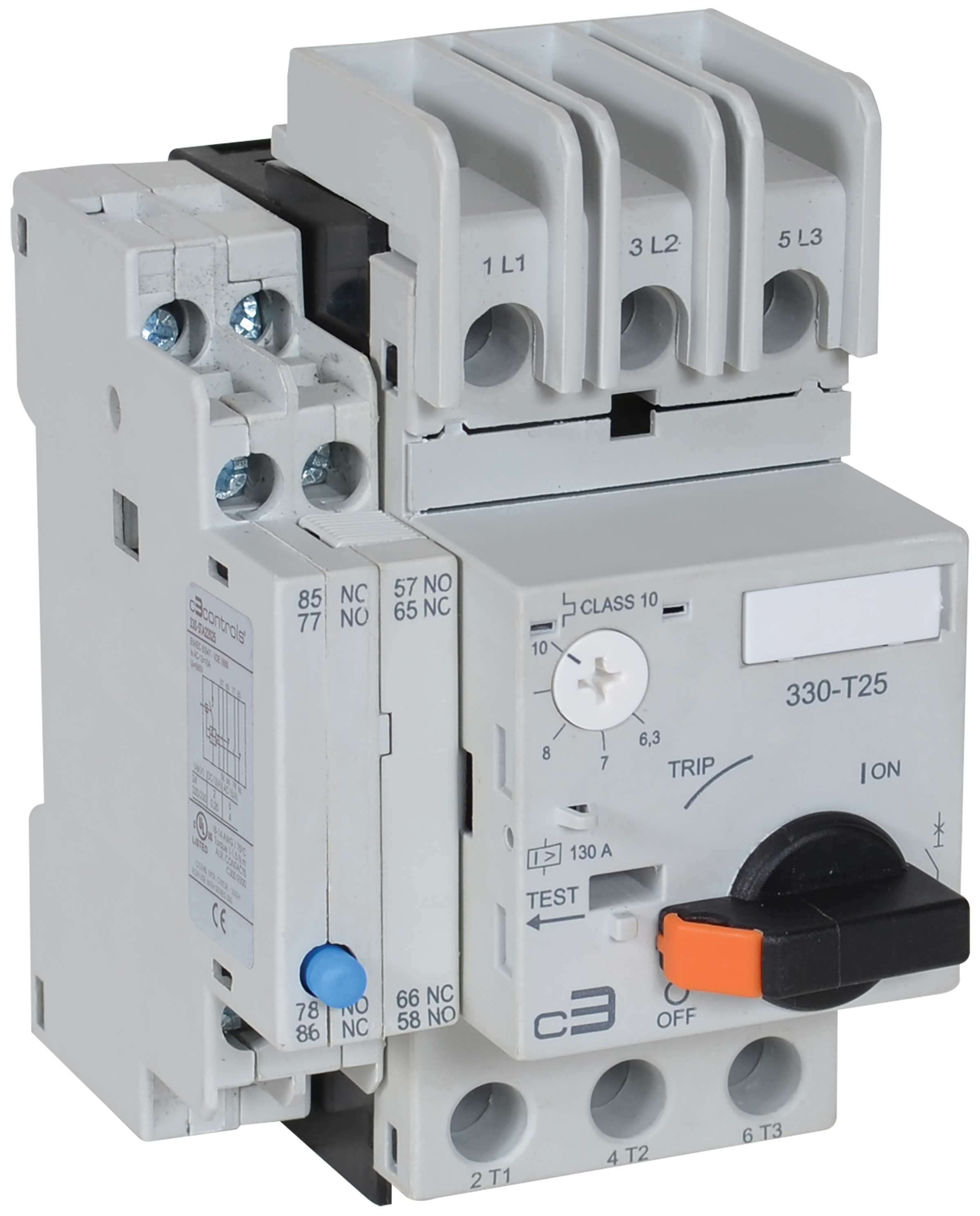 C3Controls Enclosed 32A Motor Protection Circuit Breaker w/Thermal & Magnetic Trip Elements, 10 - 16A, ABS Plastic Enclosure (175mm x 115mm), Round Handle (IP55), Red Operator / Yellow Bezel, Shunt Release Module: 40-48V (50/60Hz) - E330-T2U16-ABS2ERY-SR25XJ