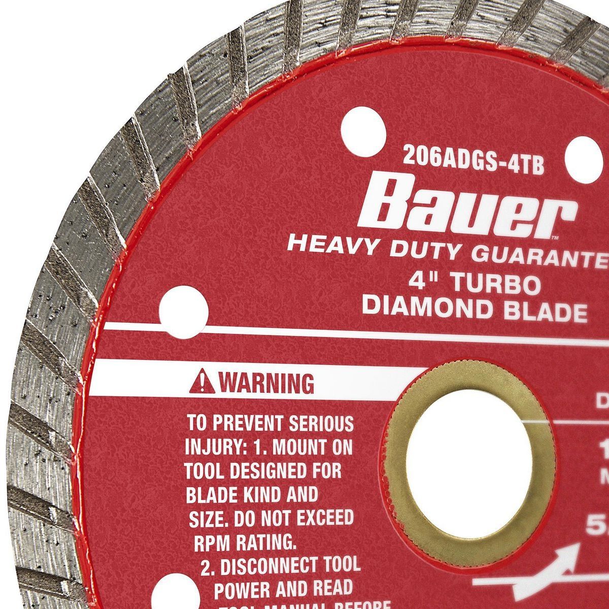 Cuchilla de sierra de diamante de corte húmedo o seco con borde de turbo de 4 pulgadas de Bauer - 57894