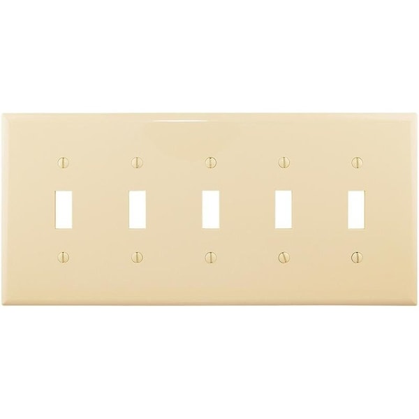 Eaton Wiring Devices Wallplate, 1012 in L, 488 in W, 5 Gang, Polycarbonate, Ivory, HighGloss - PJ5V