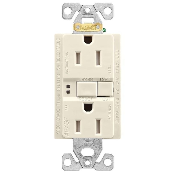 Eaton Wiring Devices Duplex Receptacle Wallplate, 2 -Pole, 15 A, 125 V, Back, Side Wiring - TRAFGF15LA-K-L