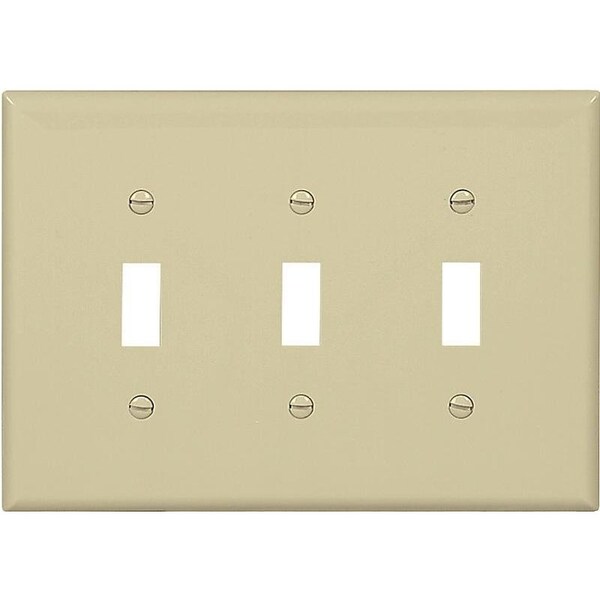 Eaton Wiring Devices Eaton Wallplate, 7-1/4 in L, 6 in W, 3-Gang, Polycarbonate, Ivory, High-Gloss - PJ3V