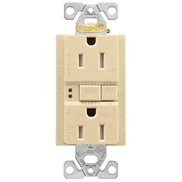 Eaton Wiring Devices Duplex Receptacle Wallplate, 2 -Pole, 15 A, 125 V, Back, Side Wiring, Ivory - TRAFGF15V-K-L