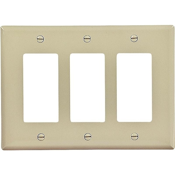 Eaton Wiring Devices Wallplate, 487 in L, 634 in W, 3 Gang, Polycarbonate, Ivory, HighGloss - PJ263V