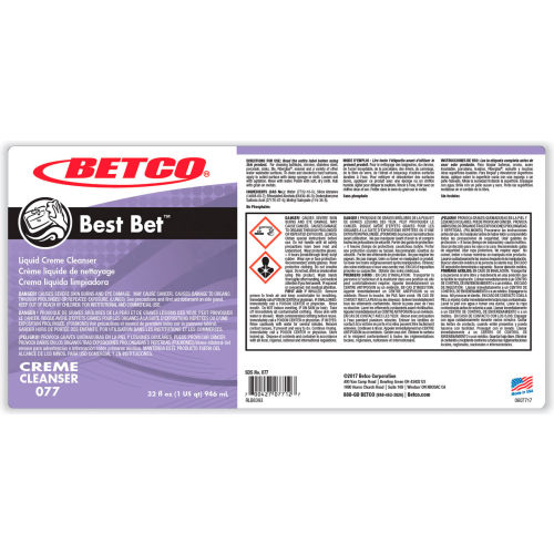 Betco Best Bet™ Limpiador Cremoso Líquido, Aroma Menta, Botella 32 oz, 12 por Caja - WBB3177426
