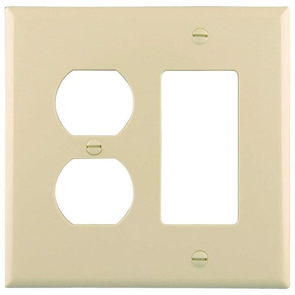 Eaton Wiring Devices Combination Wallplate, 4.9 in L, 4.86 in W, Mid, 2 -Gang, Polycarbonate, Light Almond - PJ826LA