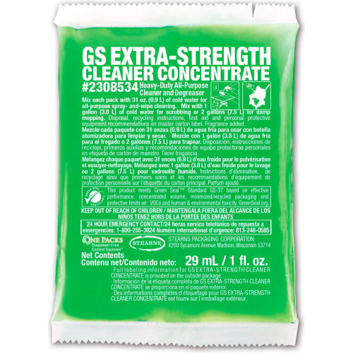 Concentrado Limpiador Extra Fuerza Stearns GS - Packs de 1 oz, 144 Packs por Caja - 2308534