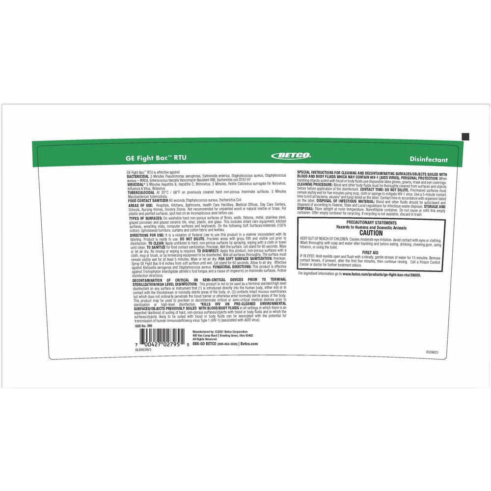 Limpiador Multiusos Betco con Desinfectante - Cubeta 5 Galones, Modelo 72969264