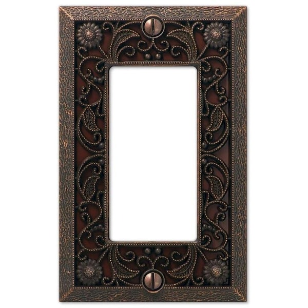 Amerelle Wallplate, 4-1/2 in L, 2-13/16 in W, 1 -Gang, Metal, Bronze - 65RDB