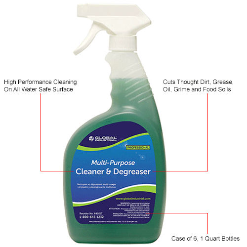 Limpiador Multiusos y Desengrasante Global Industrial™, Botella de 1 Cuarto, Paquete de 6 - WB641617