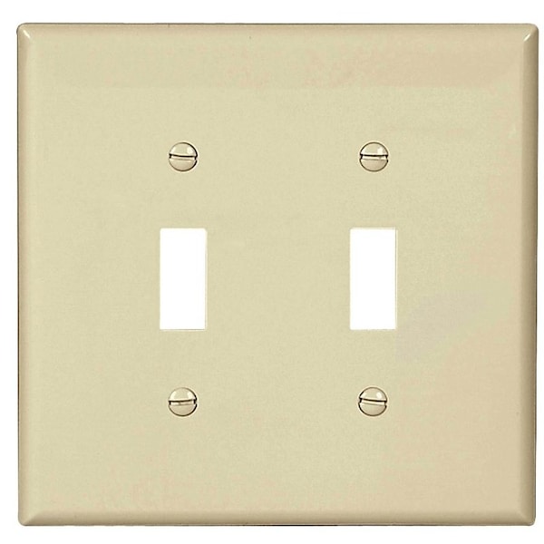 Eaton Switch Wallplate, 4.87 in L, 4.94 in W, 2-Gang, Polycarbonate, Light Almond, High-Gloss - PJ2LA
