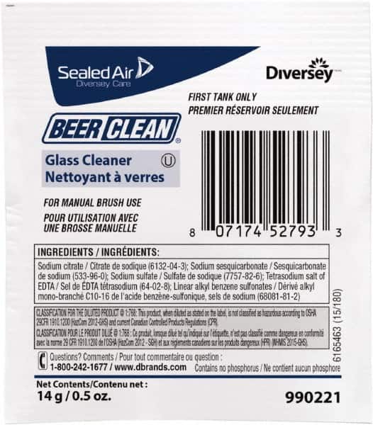 Limpiador para Vasos de Cerveza Diversey Beer Clean, 0.5 oz, Uso Manual, 100 Piezas - Modelo 50119619