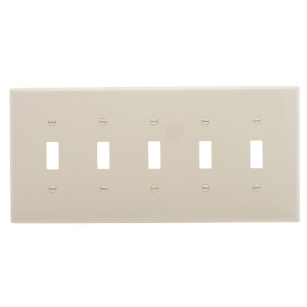Eaton Switch Wallplate, 4.87 in L, 10.37 in W, 5-Gang, Polycarbonate, Light Almond, High-Gloss - PJ5LA