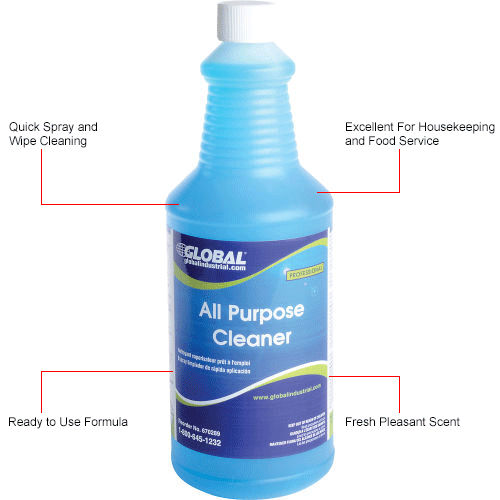 Limpiador Multiusos Global Industrial™, Botella de 1 Cuarto, Paquete de 12 - WB670289
