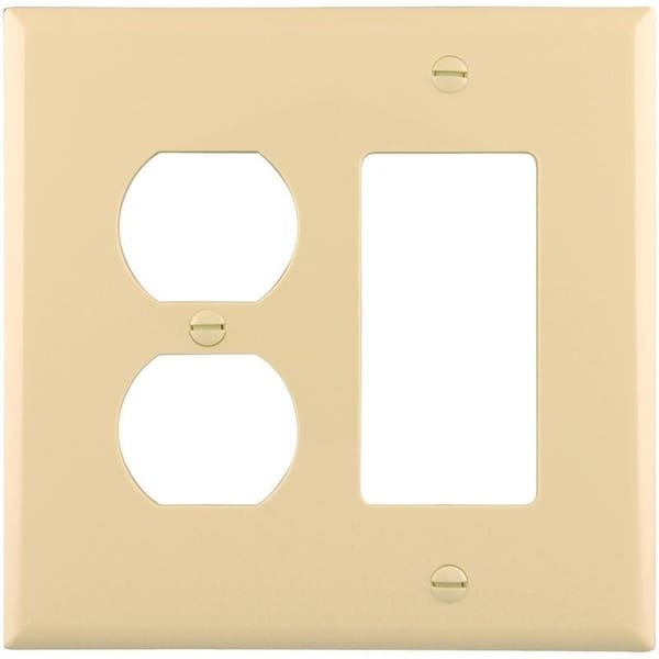 Eaton Wiring Devices Combination Wallplate, 4-7/8 in L, 4-15/16 in W, 2 -Gang, Polycarbonate, Ivory - PJ826V