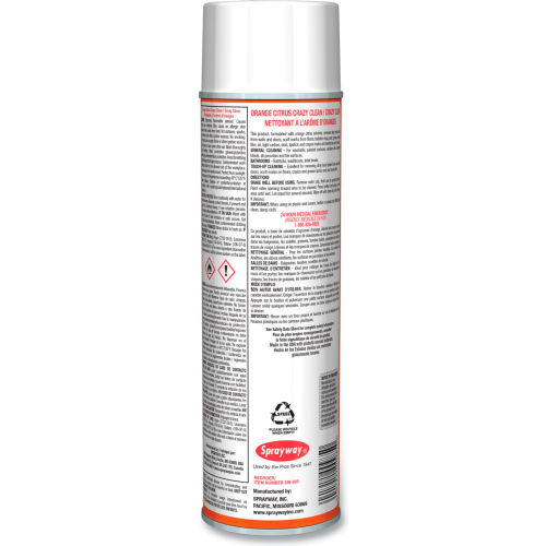 Sprayway Orange Citrus Crazy Clean Limpiador en Aerosol Cítrico, Lata 20 oz, Paquete con 12 Piezas - SW985