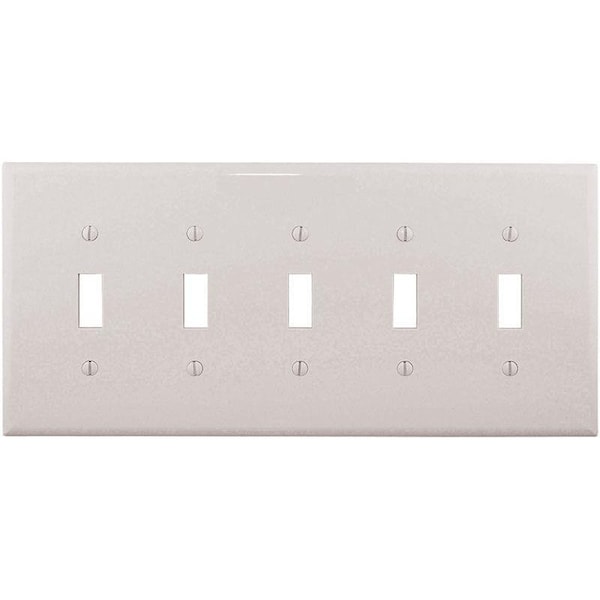Eaton Wiring Devices Wallplate, 10-1/2 in L, 4.88 in W, 5 -Gang, Polycarbonate, White, High-Gloss - PJ5W