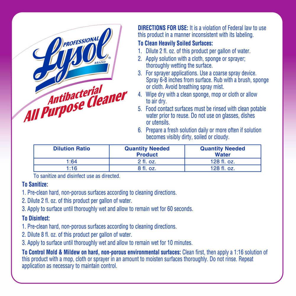 Lysol Limpiador Multiusos Desinfectante: Galón 3.78L, Sin Fragancia - 91482349