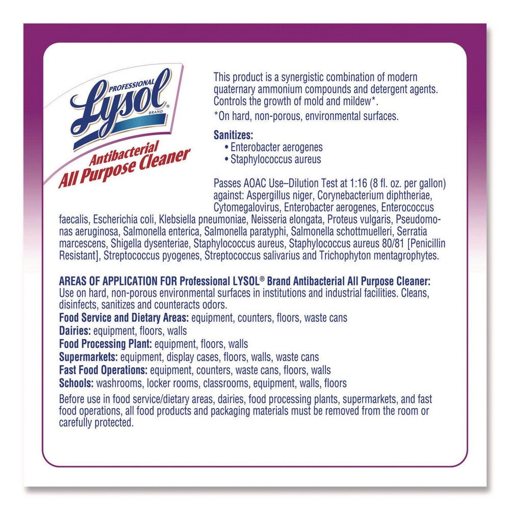 Lysol Limpiador Multiusos Desinfectante: Galón 3.78L, Sin Fragancia - 91482349