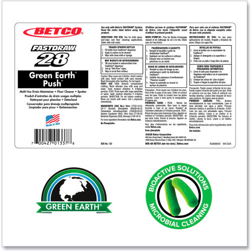 Limpiador Multiusos y Eliminador de Olores Betco Push® New Green Scent, Botella 2L, Paquete con 4 - WBB3177421