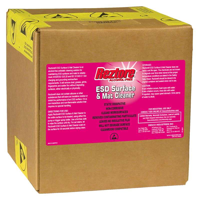 Limpiador Antiestático de Superficies y Tapetes Desco Reztore Sin Alcohol, Caja de Recarga de 2.5 Galones - 10448-15062