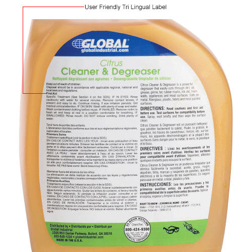 Limpiador y Desengrasante Cítrico Global Industrial™, Botella con Gatillo 32 oz, Paquete con 6 Piezas - WB670281