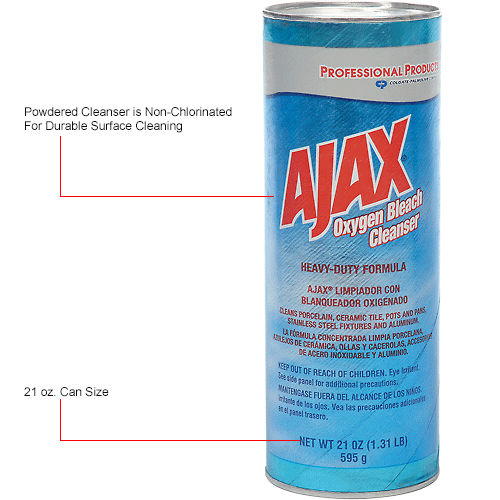 Ajax® Oxygen Blanqueador con Oxígeno en Polvo, Limpiador Multiusos, Bote 21 oz, Paquete con 24 Piezas - 14278 - WBB57027