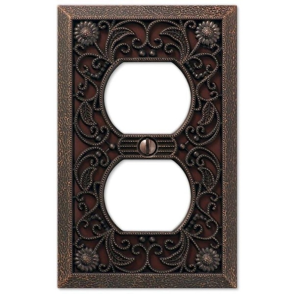 Amerelle Wallplate, 4-1/2 in L, 2-13/16 in W, 1 -Gang, Metal, Aged Bronze - 65DDB