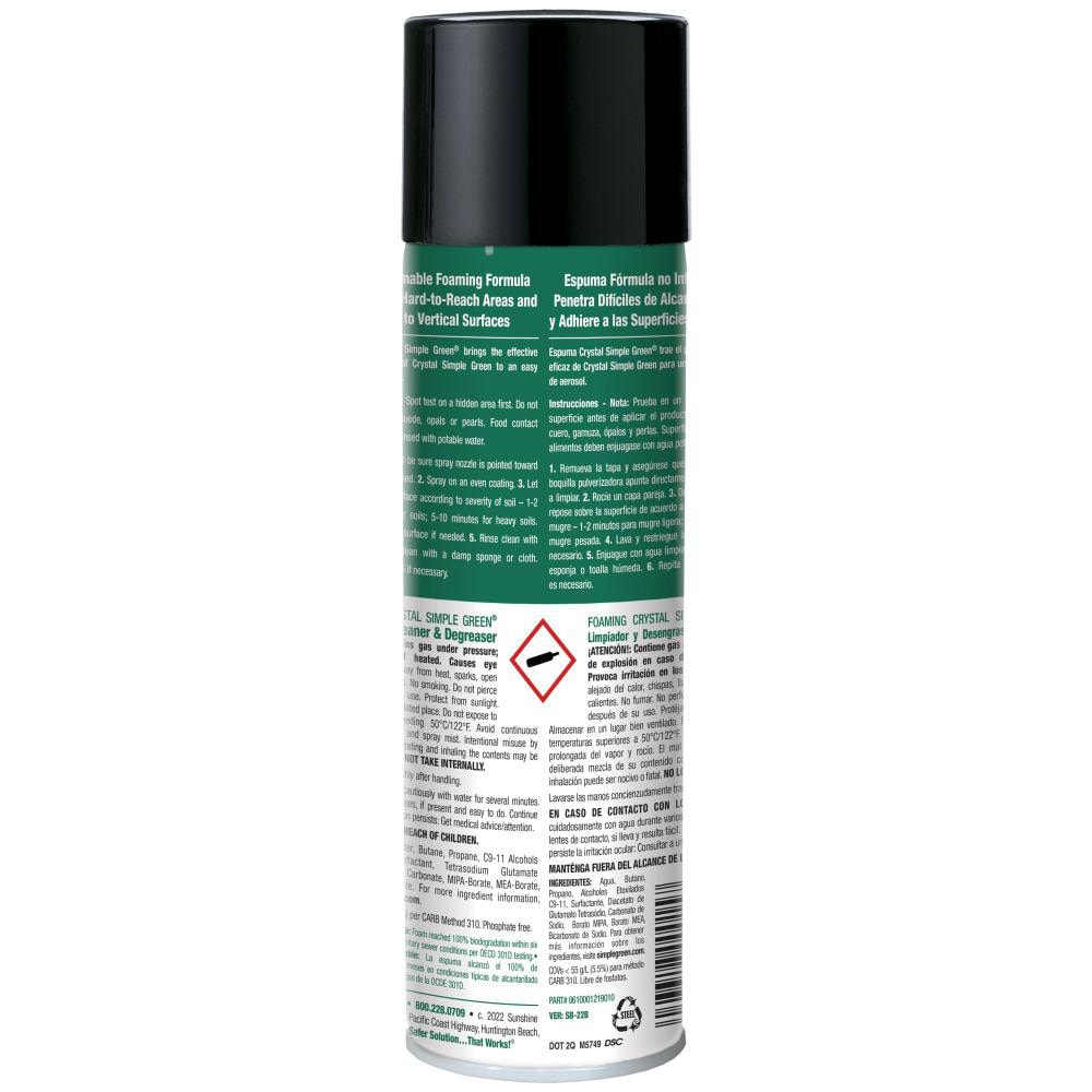 Simple Green Foaming Crystal Industrial Cleaner & Degreaser en Aerosol de 20 oz - 73239113