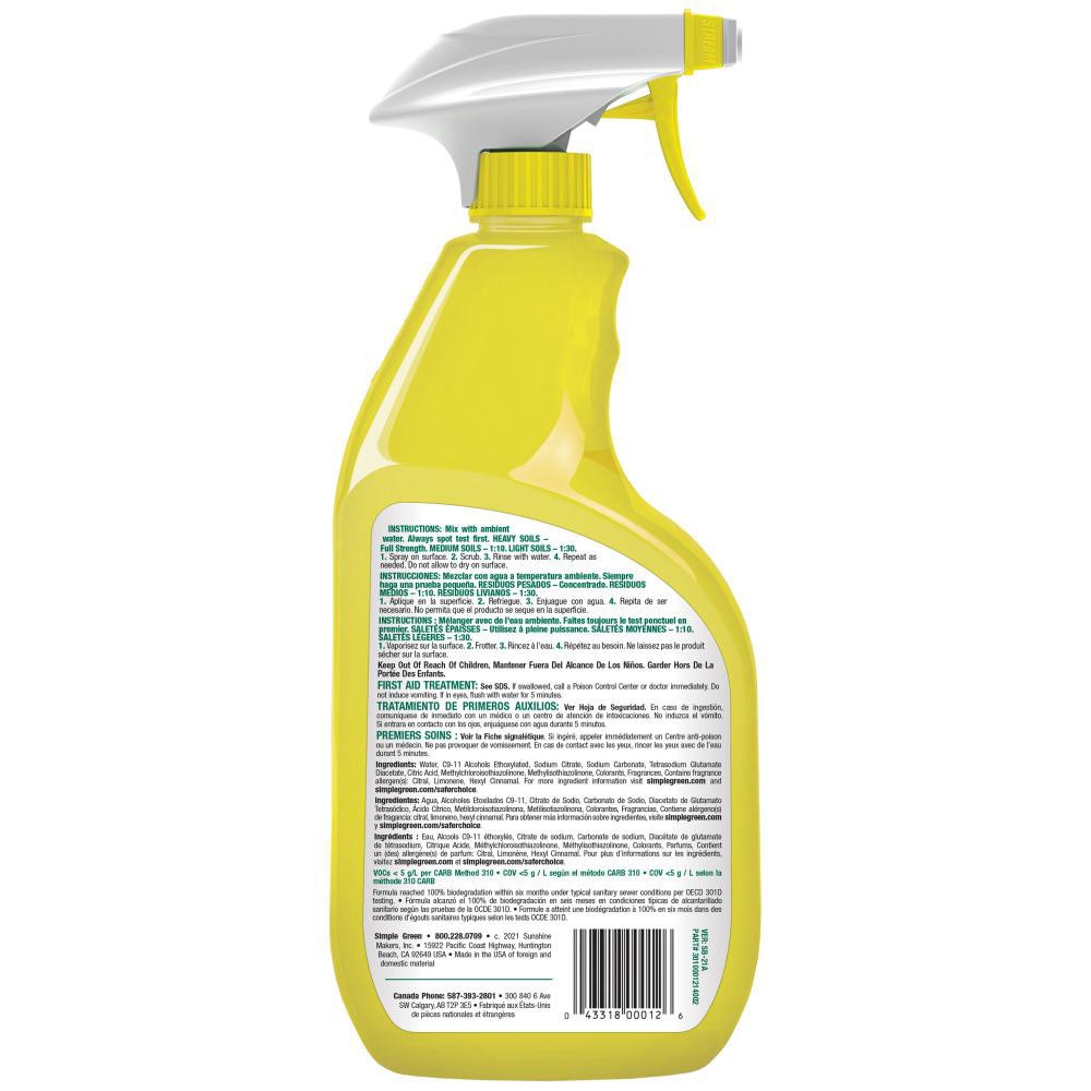 Limpiador y Desengrasante Industrial Simple Green con Aroma a Limón, Botella con Spray de 24 oz - Modelo 73239063