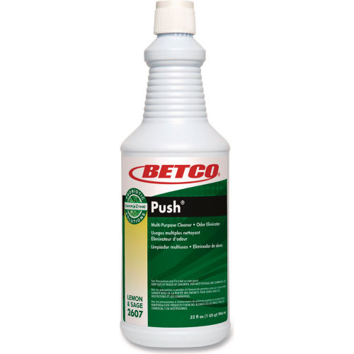 Limpiador Multiusos y Eliminador de Olores Betco Push, Aroma Limón y Salvia, Botella 32 oz, 12 por Caja - WBB3177425