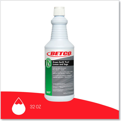 Limpiador Multiusos y Eliminador de Olores Betco Push, Aroma Limón y Salvia, Botella 32 oz, 12 por Caja - WBB3177425