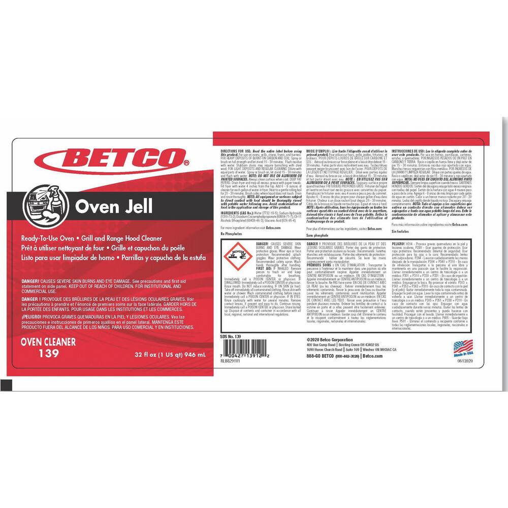 Desengrasante Multiusos Betco - Botella 32 oz (946 ml) - Líquido Concentrado con Aroma a Limón - Modelo 72969017