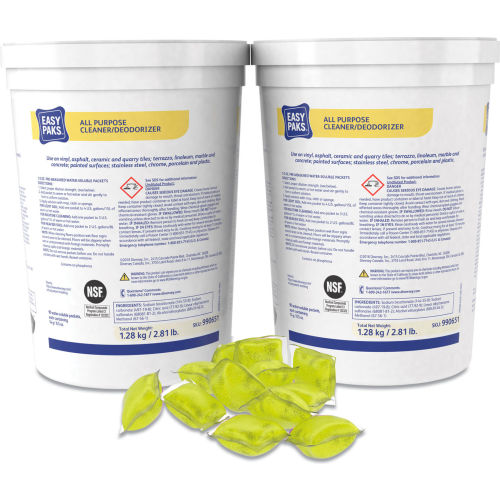Easy Paks Easy Paks® All-Purpose Cleaner/Deodorizer, Lemon Scent, 0.5 oz. 90 Packets/Tub, 2/Case - WBB3167524
