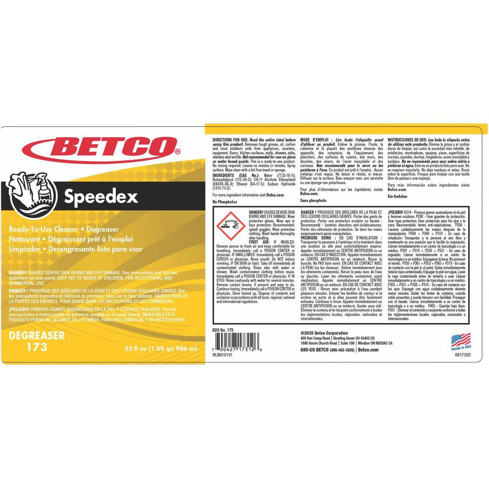 Betco Degreaser:  32 oz, Spray Bottle,  No - 72969751