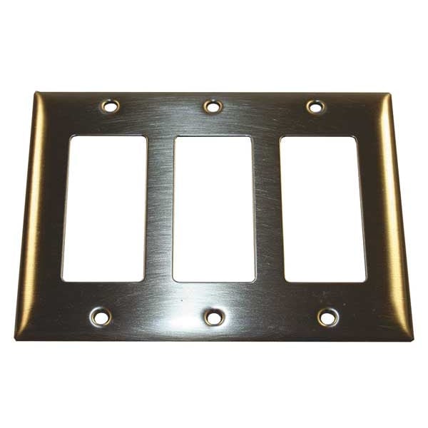 Hubbell Rocker Wall Plates and Box Cover, Number of Gangs: 3 Brass, Brushed Finish, Brass - B263