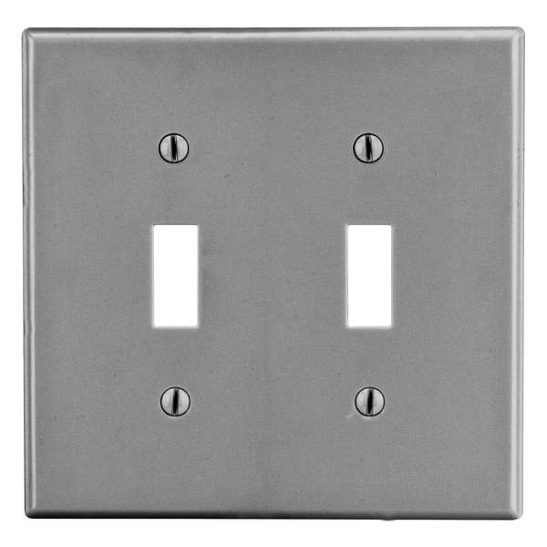 Hubbell Toggle Switch Wall Plate, Number of Gangs: 2 Plastic, Smooth Finish, Gray - P2GY