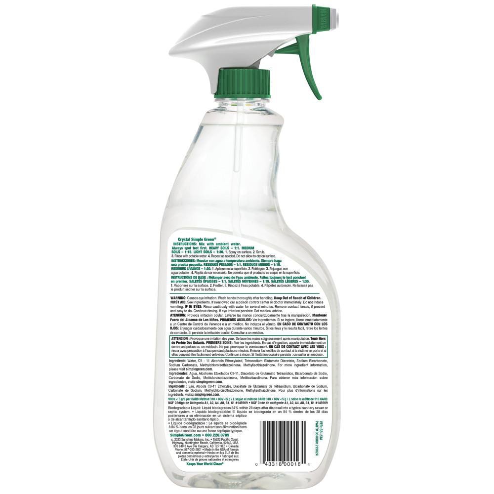 Simple Green Crystal Industrial Cleaner & Degreaser, 24 oz Spray Bottle - 89887558