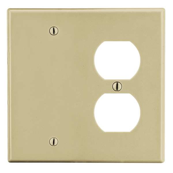 Hubbell Duplex/Blank Wall Plate, Number of Gangs: 2 Plastic, Smooth Finish, Ivory - P138I