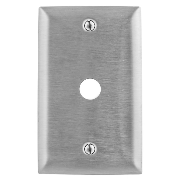 Hubbell Wiring Device-Kellems Wallplates and Boxes, Metallic Plates, 1- Gang, 1) .38" Openings, Standard Size, Stainless Steel - SS739