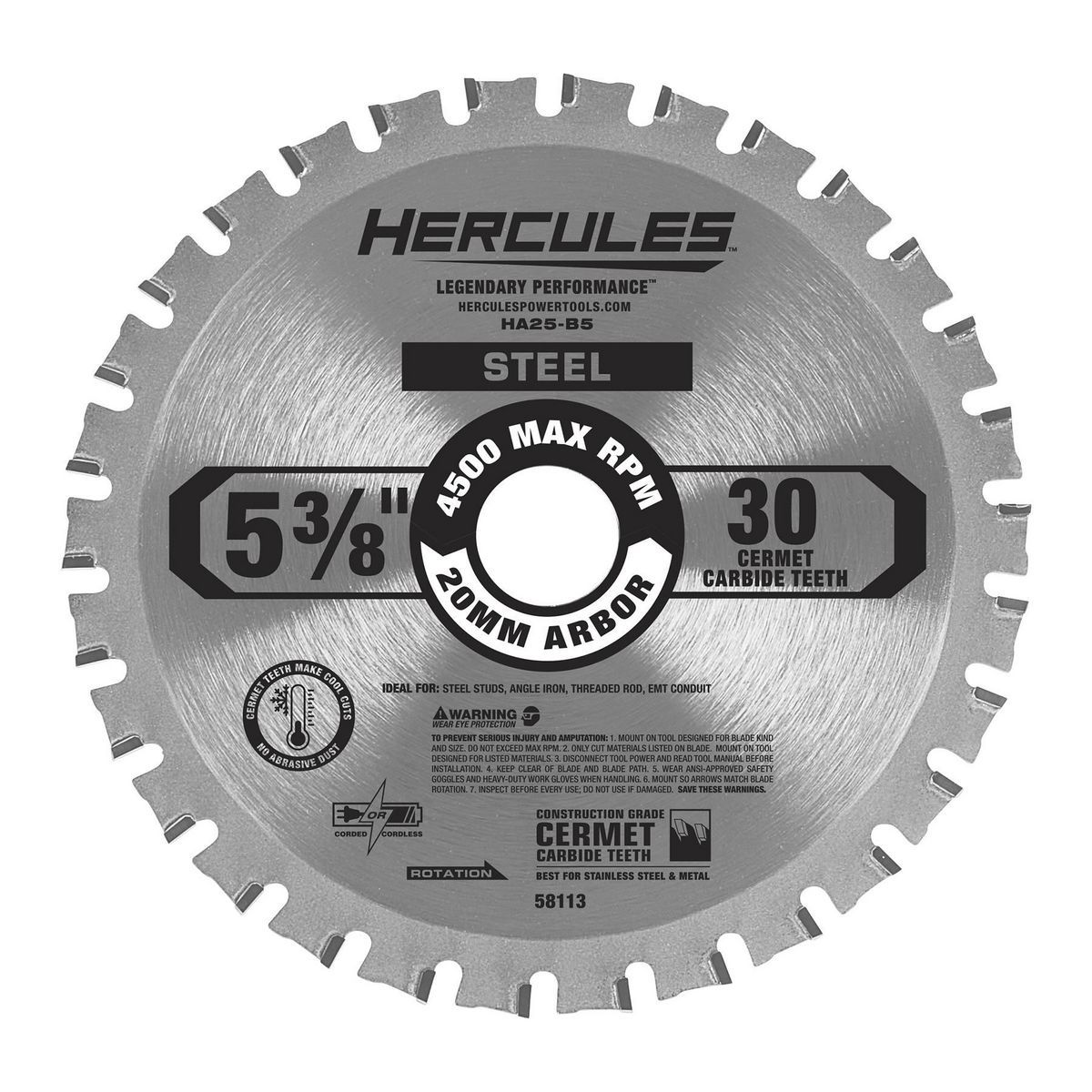 Hoja de sierra circular para corte de metal Hercules de 5-3/8 pulgadas, 30T - 58113