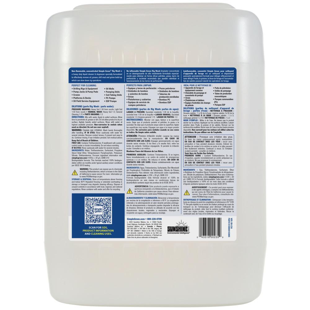 Simple Green Rig Wash Cleaner & Degreaser, 5 gal Pail - 42543884